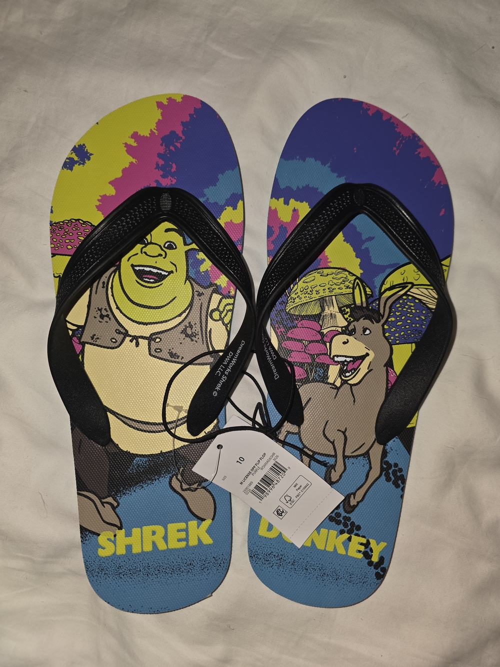 Shrek & Donkey Mens' Blue Graphic Flip Flops